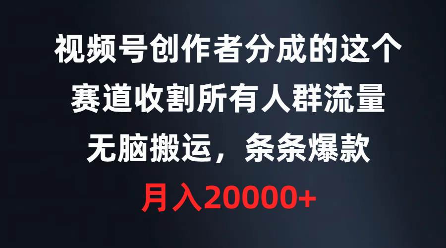 视频号创作者分成的这个赛道，收割所有人群流量，无脑搬运，条条爆款，…-伊恩资源网