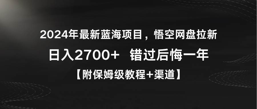 2024年最新蓝海项目，悟空网盘拉新，日入2700+错过后悔一年【附保姆级教…-伊恩资源网