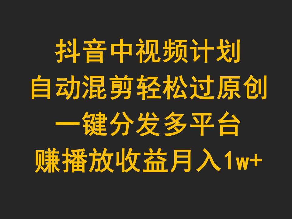 抖音中视频计划，自动混剪轻松过原创，一键分发多平台赚播放收益，月入1w+-伊恩资源网