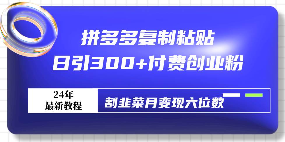 拼多多复制粘贴日引300+付费创业粉，割韭菜月变现六位数最新教程！-伊恩资源网