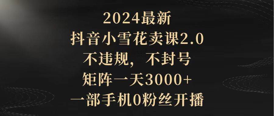 2024最新抖音小雪花卖课2.0 不违规 不封号 矩阵一天3000+一部手机0粉丝开播-伊恩资源网