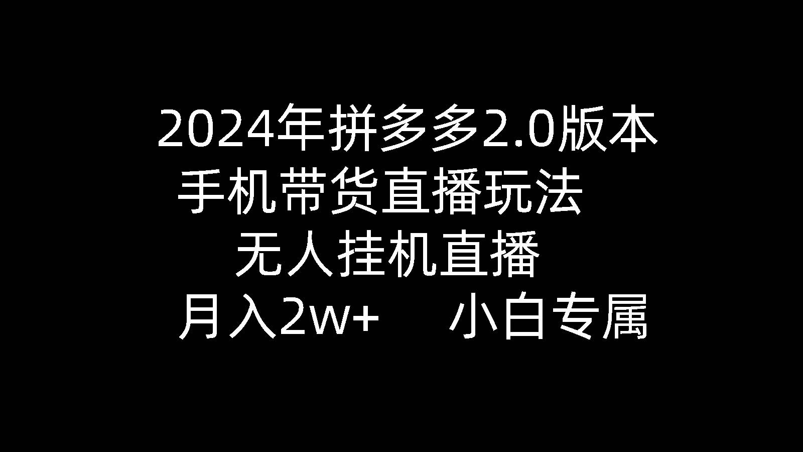 2024年拼多多2.0版本，手机带货直播玩法，无人挂机直播， 月入2w+， 小…-伊恩资源网