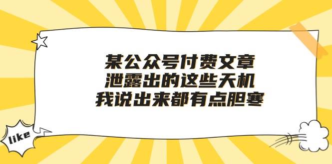 某付费文章《泄露出的这些天机，我说出来都有点胆寒》-伊恩资源网