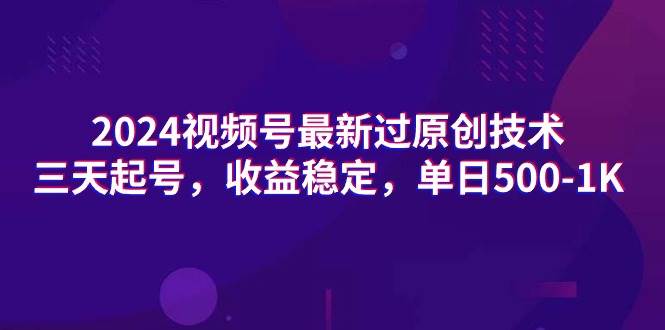 2024视频号最新过原创技术，三天起号，收益稳定，单日500-1K-伊恩资源网