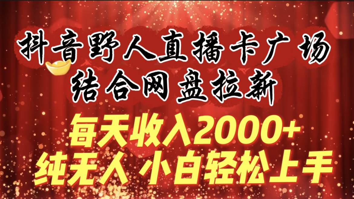 每天收入2000+，抖音野人直播卡广场，结合网盘拉新，纯无人，小白轻松上手-伊恩资源网