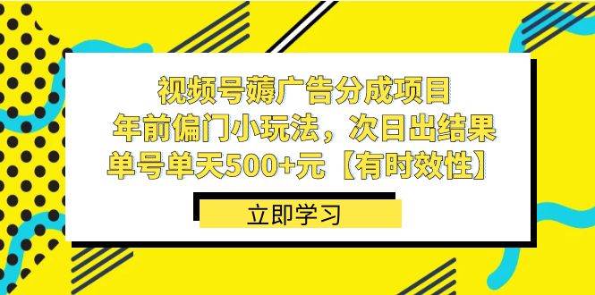 视频号薅广告分成项目，年前偏门小玩法，次日出结果，单号单天500+元【有时效性】-伊恩资源网