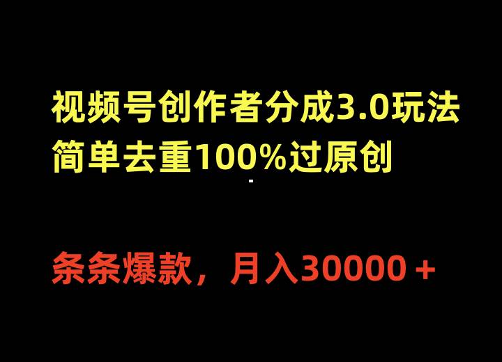 视频号创作者分成3.0玩法，简单去重100%过原创，条条爆款，月入30000＋-伊恩资源网