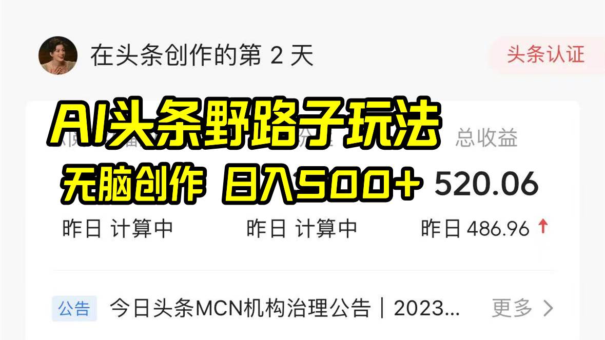 AI头条野路子玩法，无脑创作，日入500+-伊恩资源网