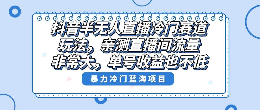 抖音半无人直播冷门赛道玩法，直播间流量非常大，单号收益也不低！-伊恩资源网