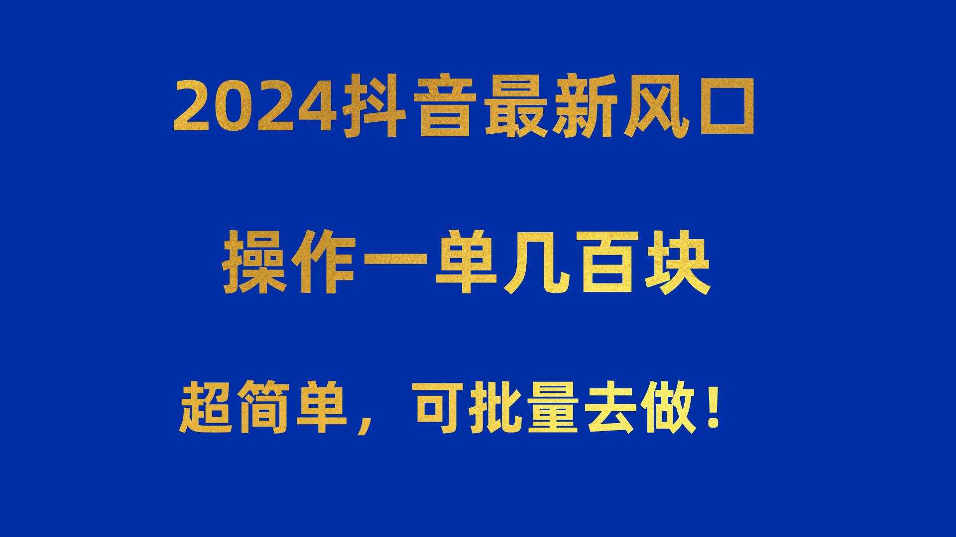 2024抖音最新风口！操作一单几百块！超简单，可批量去做！！！-伊恩资源网