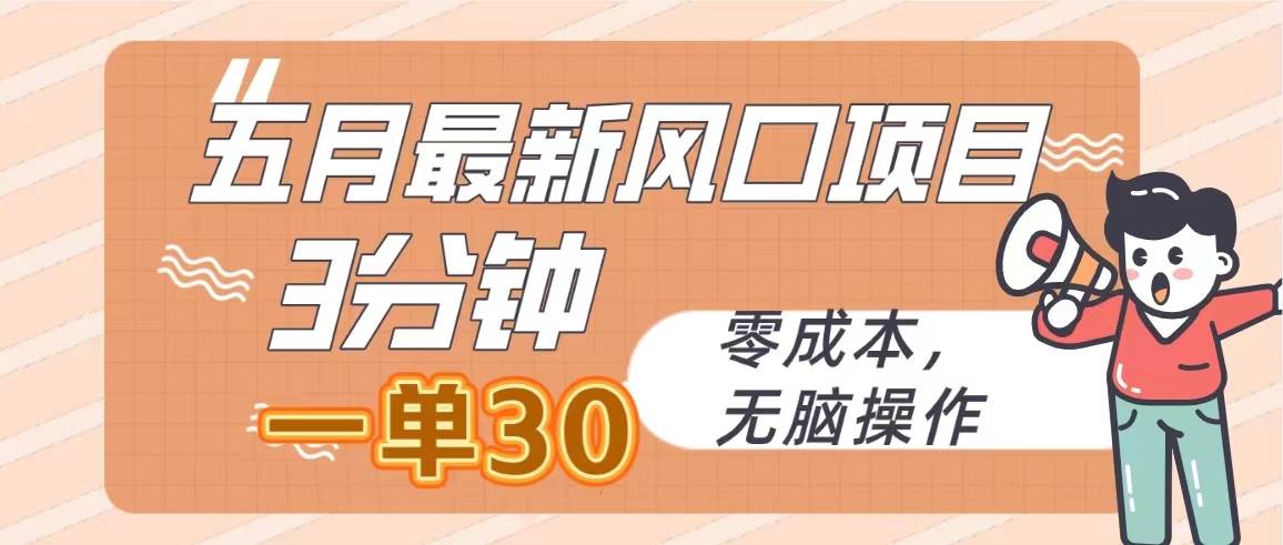 五月最新风口项目，3分钟一单30，零成本，无脑操作-伊恩资源网