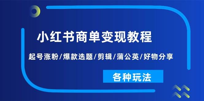 小红书商单变现教程：起号涨粉/爆款选题/剪辑/蒲公英/好物分享/各种玩法-伊恩资源网