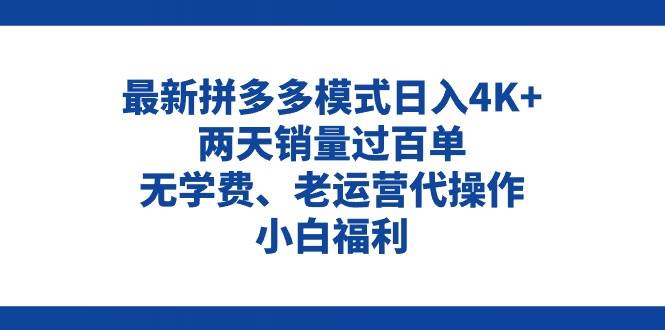 拼多多最新模式日入4K+两天销量过百单，无学费、老运营代操作、小白福利-伊恩资源网