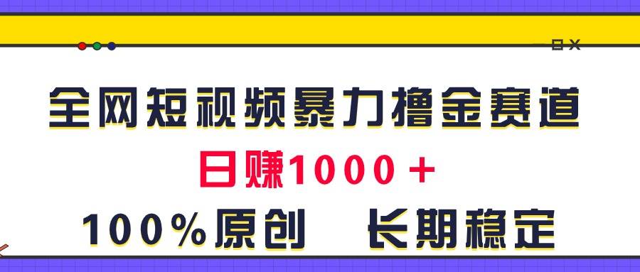 全网短视频暴力撸金赛道，日入1000＋！原创玩法，长期稳定-伊恩资源网