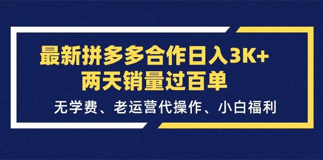 最新拼多多合作日入3K+两天销量过百单，无学费、老运营代操作、小白福利-伊恩资源网