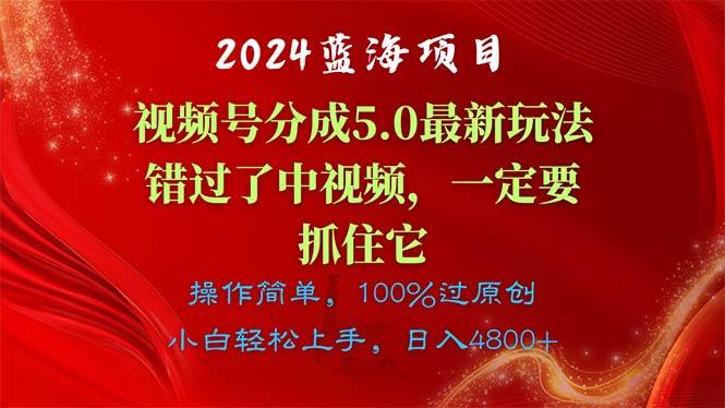 2024蓝海项目，视频号分成计划5.0最新玩法，错过了中视频，一定要抓住…-伊恩资源网