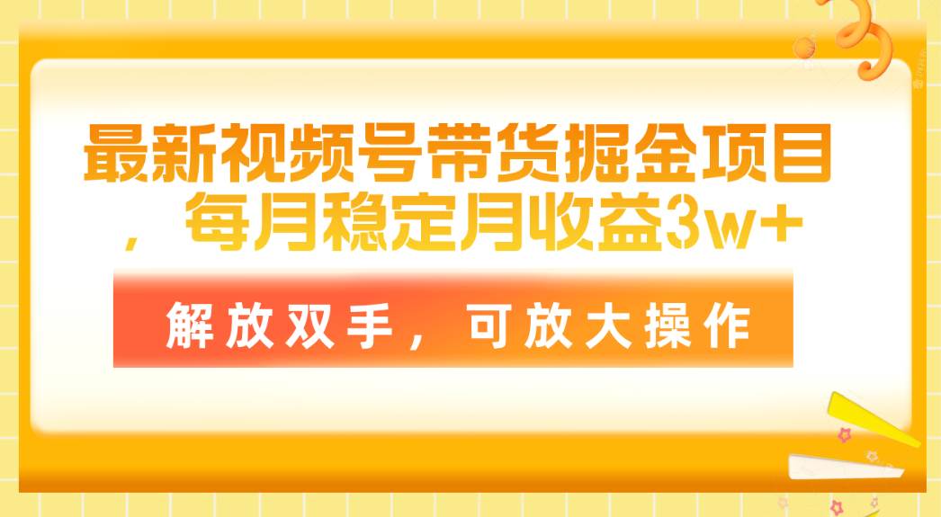 最新视频号带货掘金项目，每月稳定月收益3w+，解放双手，可放大操作-伊恩资源网