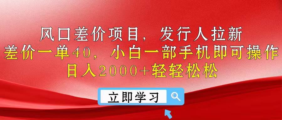 风口差价项目，发行人拉新，差价一单40，小白一部手机即可操作，日入20…-伊恩资源网