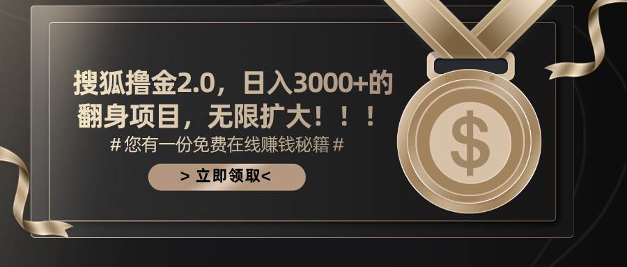 搜狐撸金2.0日入3000+，可无限扩大的翻身项目-伊恩资源网