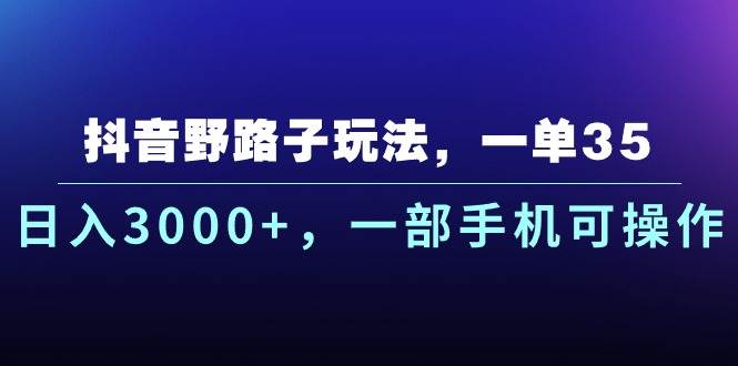 抖音野路子玩法，一单35.日入3000+，一部手机可操作-伊恩资源网