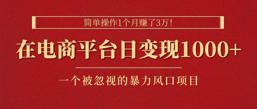 简单操作1个月赚了3万！在电商平台日变现1000+！一个被忽视的暴力风口…-伊恩资源网