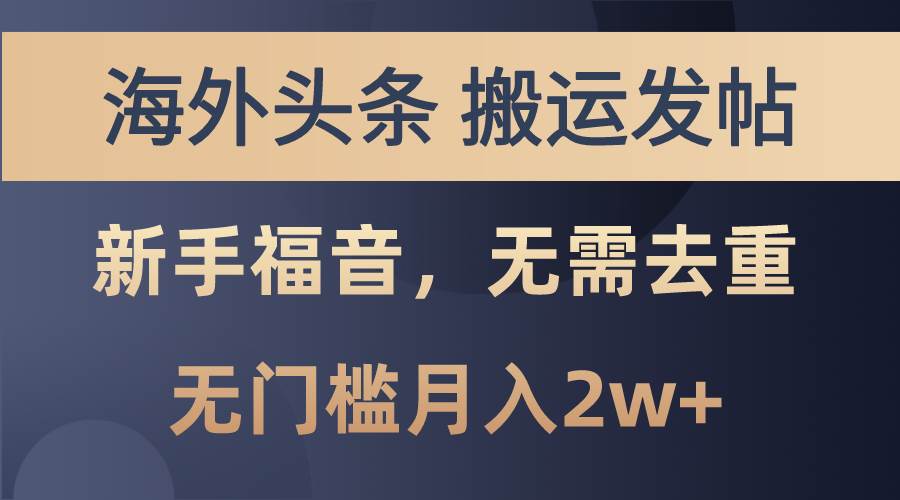 海外头条搬运发帖，新手福音，甚至无需去重，无门槛月入2w+-伊恩资源网