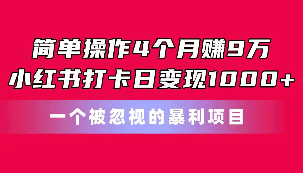 简单操作4个月赚9万！小红书打卡日变现1000+！一个被忽视的暴力项目-伊恩资源网