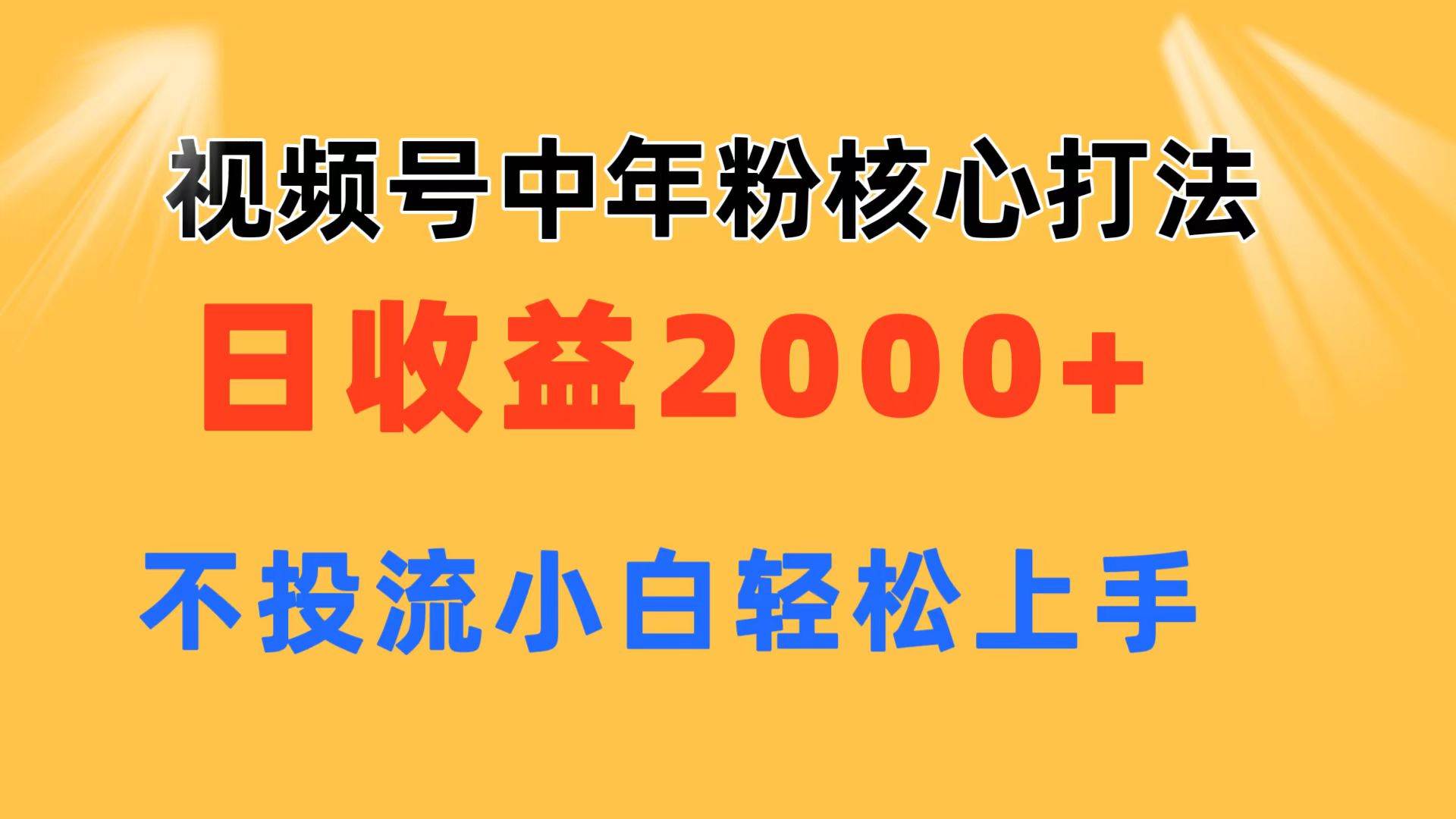 视频号中年粉核心玩法 日收益2000+ 不投流小白轻松上手-伊恩资源网