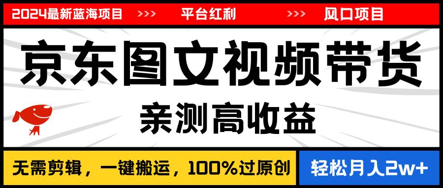 2024最新蓝海项目，逛逛京东图文视频带货，无需剪辑，月入20000+-伊恩资源网