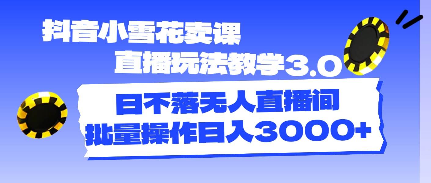 抖音小雪花卖课直播玩法教学3.0，日不落无人直播间，批量操作日入3000+-伊恩资源网