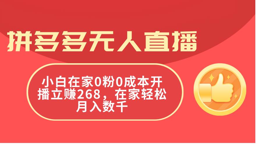 拼多多无人直播，小白在家0粉0成本开播立赚268，在家轻松月入数千-伊恩资源网