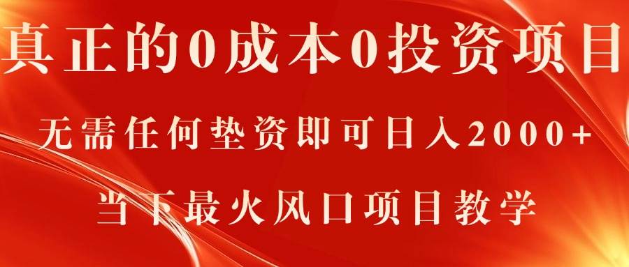 真正的0成本0投资项目，无需任何垫资即可日入2000+，当下最火风口项目教学-伊恩资源网