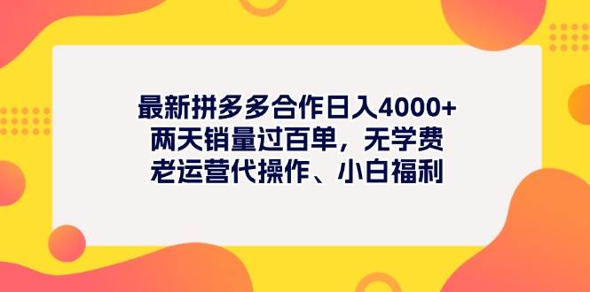 最新拼多多项目日入4000+两天销量过百单，无学费、老运营代操作、小白福利-伊恩资源网