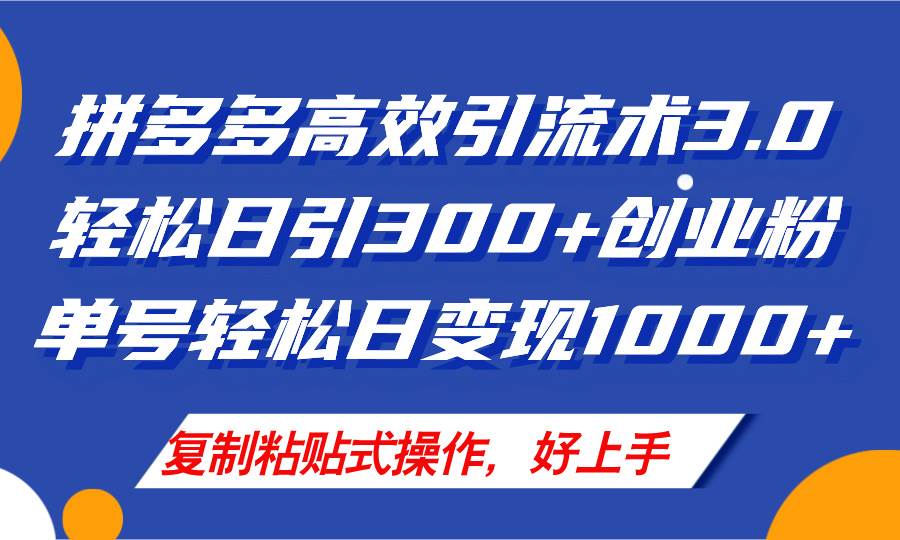 拼多多店铺引流技术3.0，日引300+付费创业粉，单号轻松日变现1000+-伊恩资源网