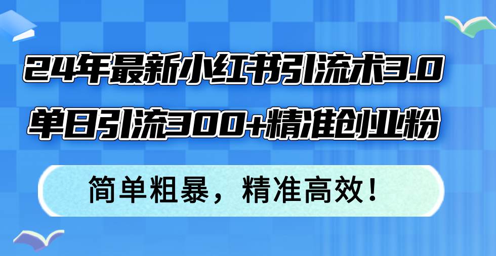 24年最新小红书引流术3.0，单日引流300+精准创业粉，简单粗暴，精准高效！-伊恩资源网