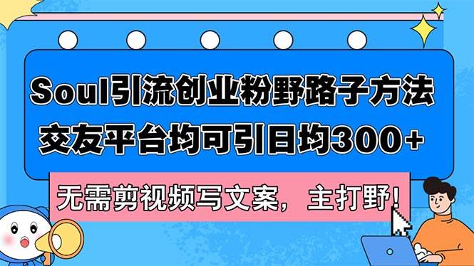 Soul引流创业粉野路子方法，交友平台均可引日均300+，无需剪视频写文案…-伊恩资源网