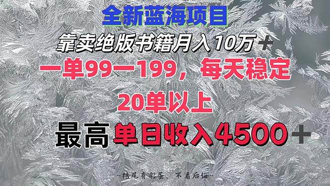 靠卖绝版书籍月入10W+,一单99-199，一天平均20单以上，最高收益日入4500+-伊恩资源网