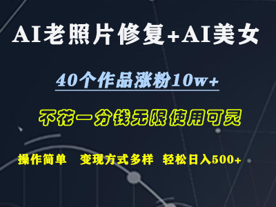 AI老照片修复+AI美女玩发  40个作品涨粉10w+  不花一分钱使用可灵  操作简单  变现方式多样话   轻松日去500+-伊恩资源网