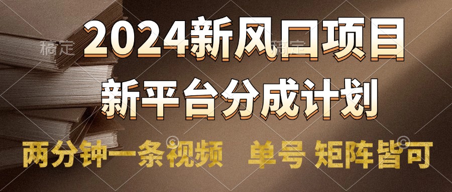 2024风口项目，新平台分成计划，两分钟一条视频，单号轻松上手月入9000+-伊恩资源网