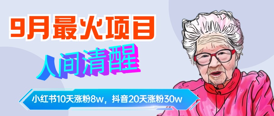 9月最火项目，人间清醒柒奶奶，10天小红薯涨粉8w+，单篇笔记报价1400.-伊恩资源网