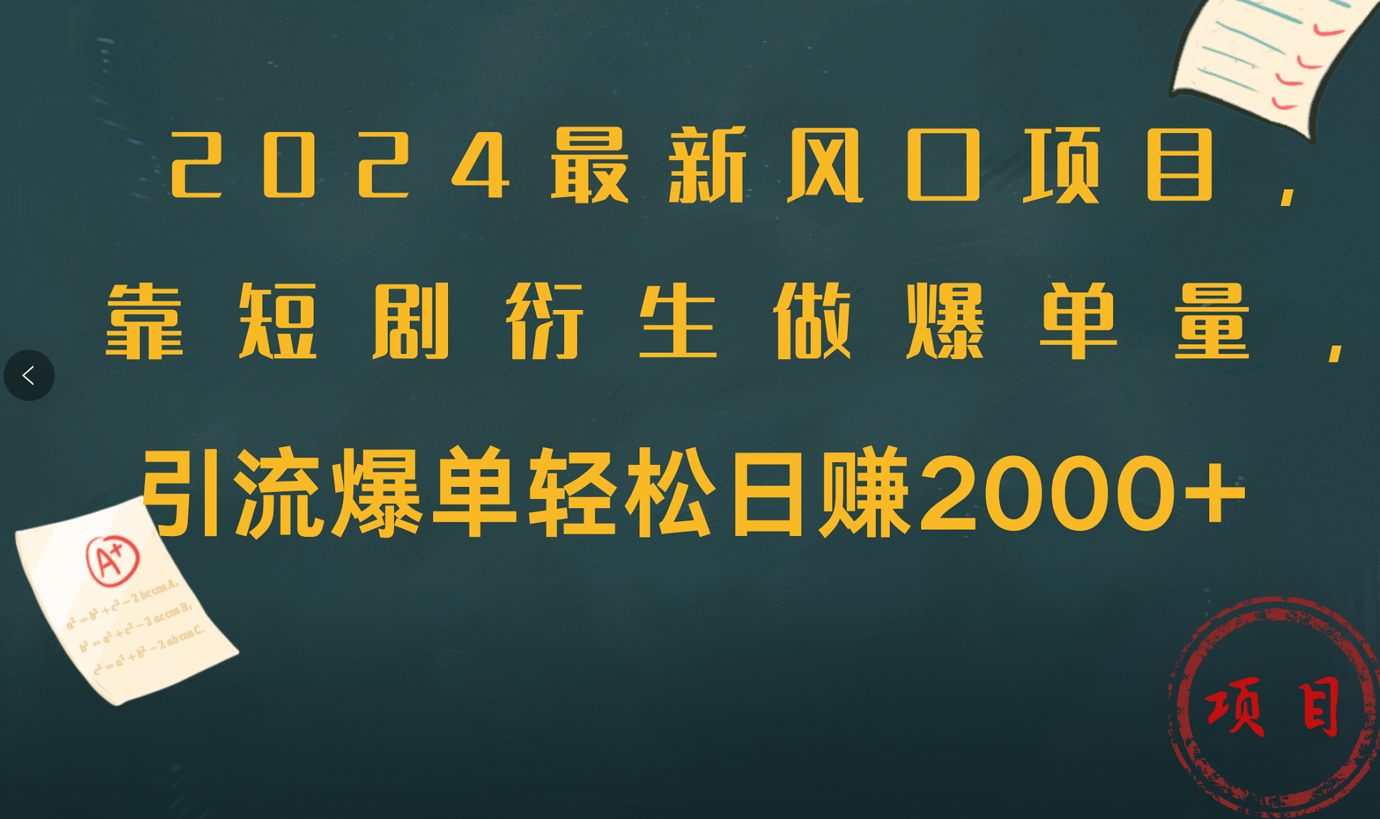 2024最新风口项目，引流爆单轻松日赚2000+，靠短剧衍生做爆单量-伊恩资源网