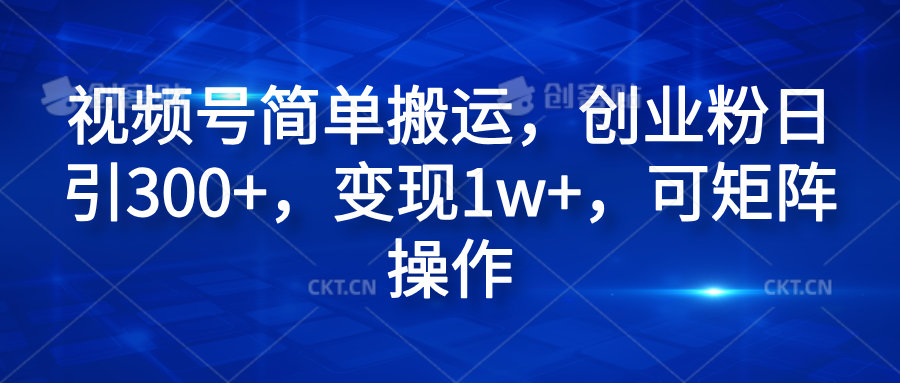 视频号简单搬运，创业粉日引300+，变现1w+，可矩阵操作-伊恩资源网