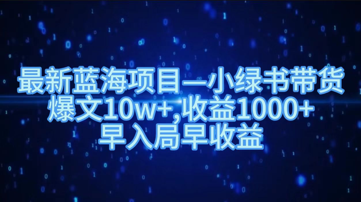 最新蓝海项目小绿书带货，爆文10w＋，收益1000＋，早入局早获益！！-伊恩资源网