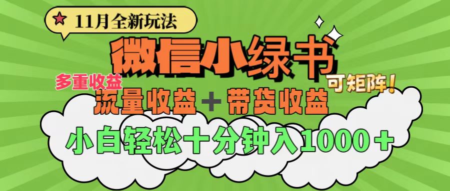 11月小绿书全新玩法，公众号流量主+小绿书带货双重变现，小白十分钟无脑日入1000+-伊恩资源网