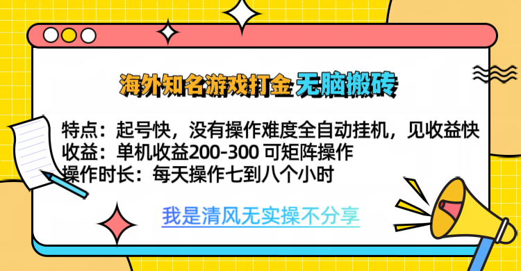 知名游戏打金，无脑搬砖单机收益200-300+  即做！即赚！当天见收益！-伊恩资源网