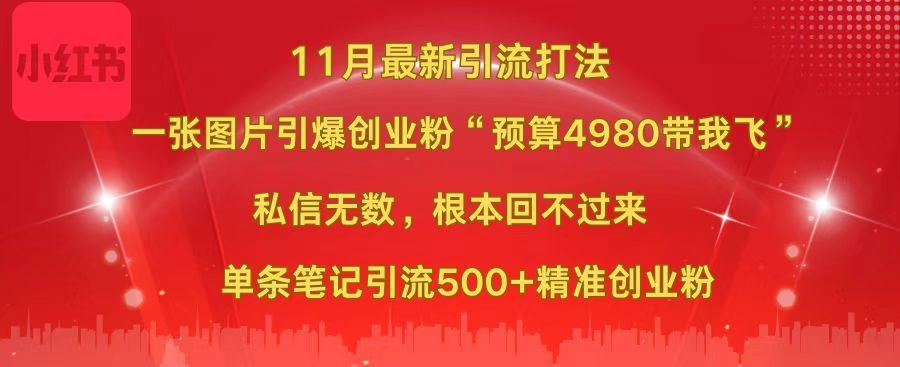 小红书11月最新图片打法，一张图片引爆创业粉“预算4980带我飞”，私信无数，根本回不过来，单条笔记引流500+精准创业粉-伊恩资源网