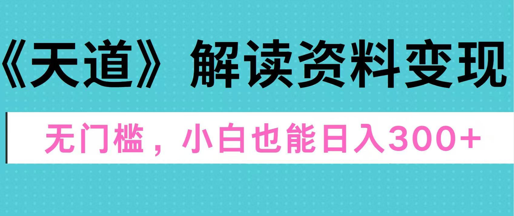 天道解读资料变现，无门槛，小白也能快速上手，稳定日入300+-伊恩资源网