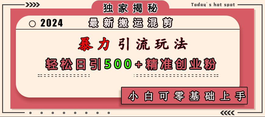 最新搬运混剪暴力引流玩法，轻松日引500+精准创业粉，小白可零基础上手-伊恩资源网