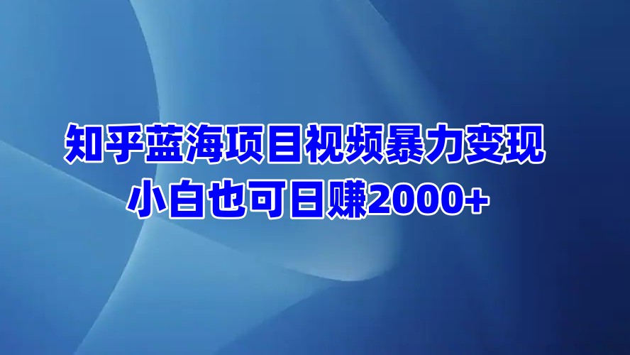 知乎蓝海项目视频暴力变现  小白也可日赚2000+-伊恩资源网