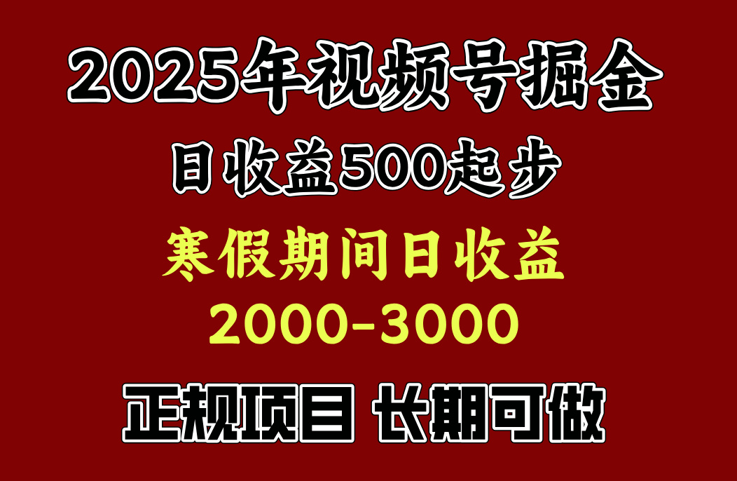 最新视频号项目，单账号日收益500起步，寒假期间日收益2000-3000左右，-伊恩资源网